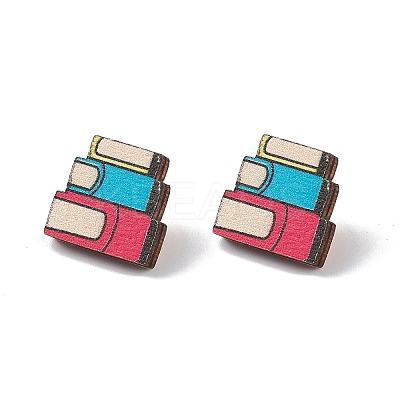 Natural Wood Stud Earrings EJEW-C013-01G-1