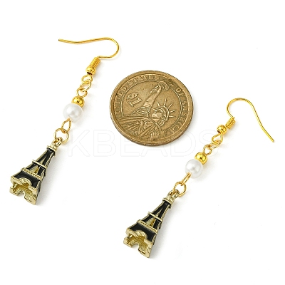 Alloy Enamel Eiffel Tower Dangle Earrings with Imitation Pearl Beaded EJEW-JE05422-04-1