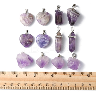 12Pcs 4 Styles Natural Amethyst Pendants G-FS0005-62-1