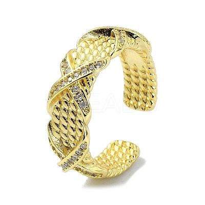Brass with Cubic Zirconia Open Cuff Ring RJEW-B051-57G-1
