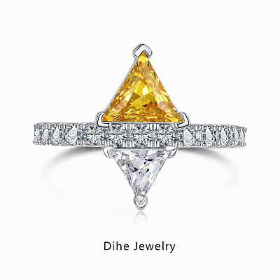 Rhombus Rhodium Plated 925 Sterling Silver Micro Pave Cubic Zirconia Finger Rings for Women RJEW-F168-02P-1