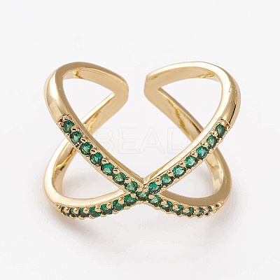 Brass Micro Pave Cubic Zirconia Cuff Rings RJEW-C101-13G-E-1