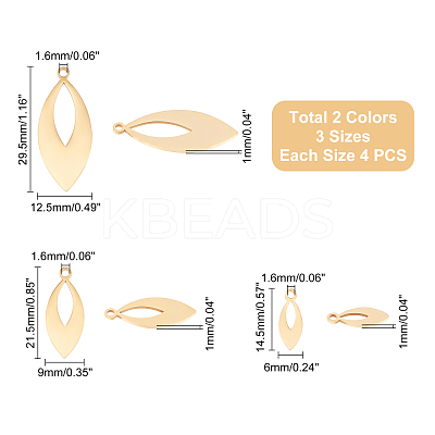 24Pcs 2 Colors 3 Sizes 201 Stainless Steel Pendants STAS-UN0032-65-1