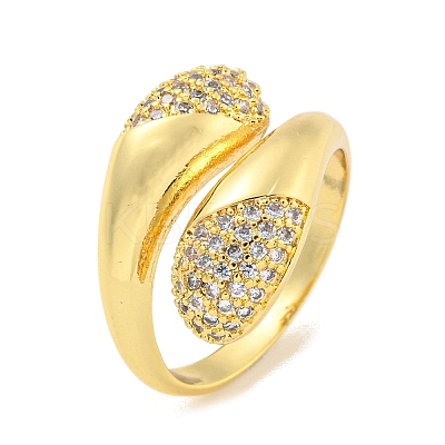 Brass Micro Pave Clear Cubic Zirconia Open Cuff Ring for Women LS-RJEW-M173-06B-G-1