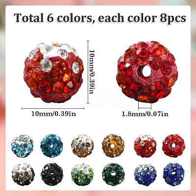 48Pcs 6 Colors Handmade Polymer Clay Rhinestone Beads FIND-SC0011-27-1