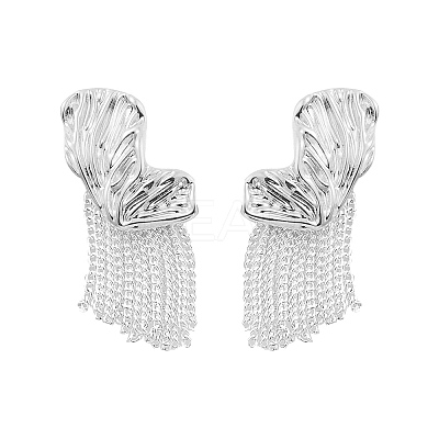 Butterfly Wing Brass Tassel Stud Earrings for Women EJEW-U055-16PS-1