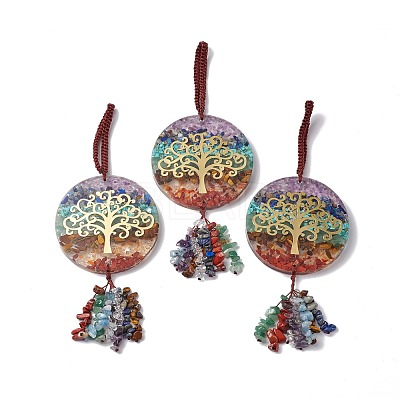 Chakra Resin Gemstone Pendant Decorations HJEW-SZ0001-38-1