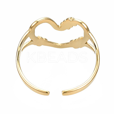 304 Stainless Steel Heart Open Cuff Ring RJEW-T023-80G-1