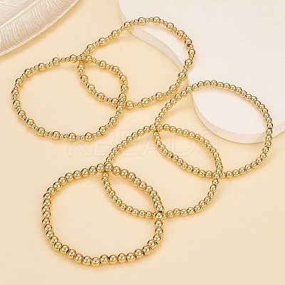 5Pcs Round Brass Beaded Stretch Bracelets for Women BJEW-SW00151-1