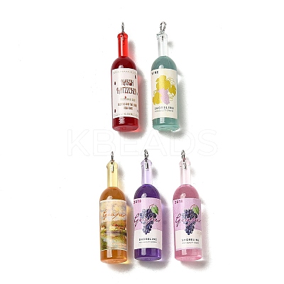 Transparent Resin Wine Bottle Pendants RESI-P030-01P-1