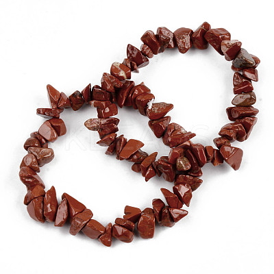 Unisex Chip Natural Red Jasper Beaded Stretch Bracelets BJEW-S143-17-1