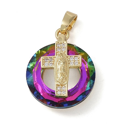 Brass Micro Pave Cubic Zirconia with Glass Pendents KK-Q815-01G-05-1