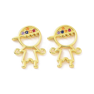 Real 18K Gold Plated Brass Micro Pave Cubic Zirconia Connector Charms KK-L209-058G-02-1