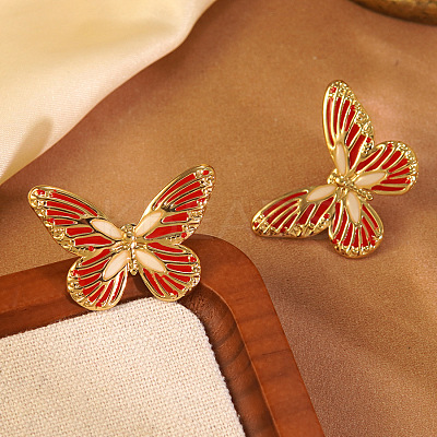 304 Stainless Steel Enamel Butterfly Stud Earrings EJEW-Z147-10G-1