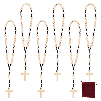 6Pcs Wood Cross Hanging Pendant Decorations HJEW-AR0001-13-1