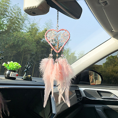 Natural Rose Quartz Heart with Tree of Life Pendant Decorations PW-WG95055-01-1