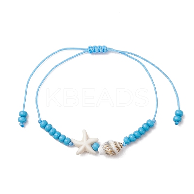 Synthetic Turquoise & Glass Seed Beads & Shell Braided Bead Bracelets BJEW-MZ00331-1