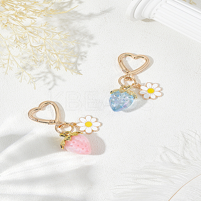2Pcs 2 Colors Acrylic Strawberry Pendant Decorations AJEW-LP0007-85-1