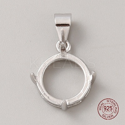 Rhodium Plated 925 Sterling Silver Open Back Bezel Pendant Cabochon Settings STER-WH0004-018C-1