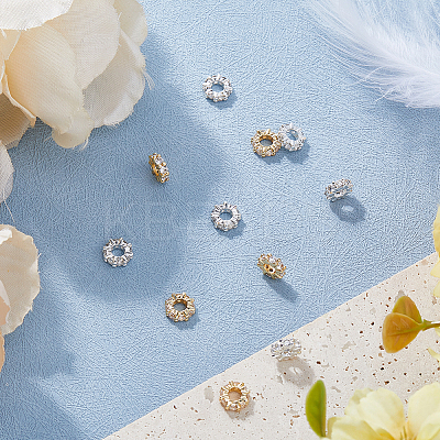 10Pocs 2 Colors Brass Micro Pave Clear Cubic Zirconia Spacer Beads KK-HS0001-53-1