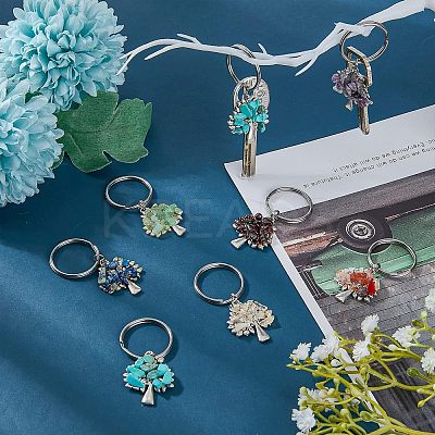 14Pcs 7 Style Chip Gemstone Keychain KEYC-FH0001-17-1