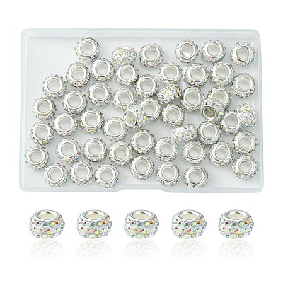 50Pcs Polymer Clay Rhinestone European Large Hole Beads FPDL-YW0001-01B-1