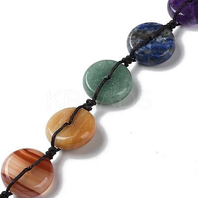 7 Chakra Flat Round Natural Gemstone Pendant Decoration HJEW-H060-04-1