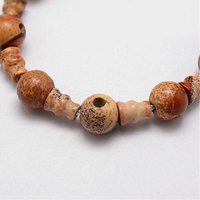 Natural Picture Jasper 3-Hole Guru Bead Strands G-K149-26-1