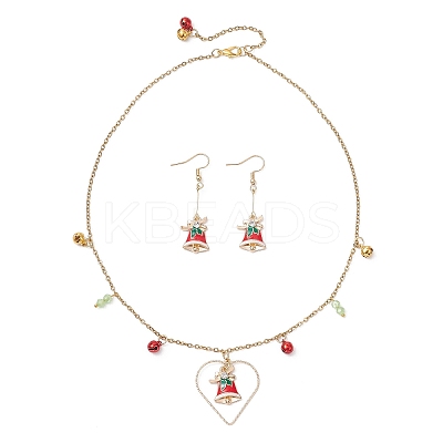 Christmas Bell Alloy Enamel Pendant Necklace & Dangle Earrings Sets SJEW-JS01344-1