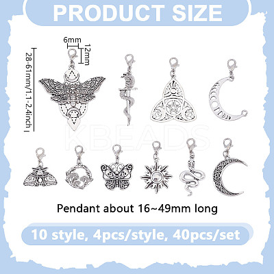 40Pcs 10 Styles Alloy Pendant Decoration HJEW-HY00058-1