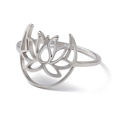 Non-Tarnish Hollow Out Lotus 304 Stainless Steel Finger Ring for Women LS-RJEW-E073-06P-1