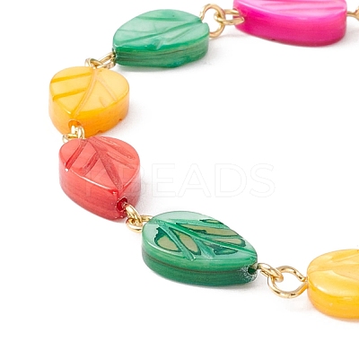Natural Shell Leaf Link Chain Bracelet BJEW-C015-16G-1