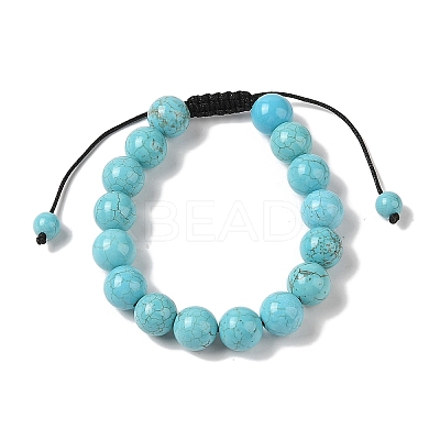 10mm Round Natural Crackle Turquoise Braided Bead Bracelets BJEW-C067-01C-10-1