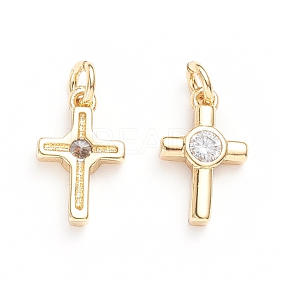 Brass Micro Pave Cubic Zirconia Tiny Cross Charms ZIRC-G165-03G-1