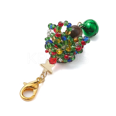 Christmas Tree Glass Seed Beads & Natural Tiger Eye Pendant Decorations HJEW-MZ00075-1