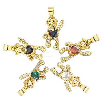 5Pcs 5 Colors Brass Clear Cubic Zirconia Pendants KK-CJ0001-76-1