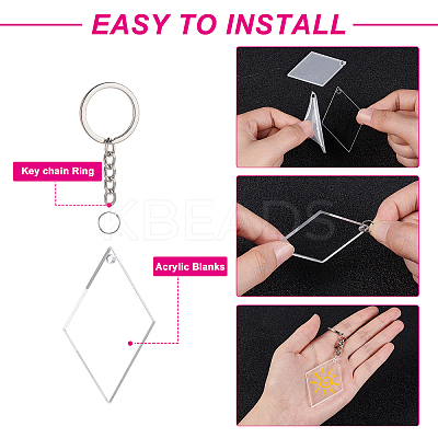 DIY Rhombus with Angle Acrylic Blank Pendant Keychain Making Kits DIY-BC0001-63B-1