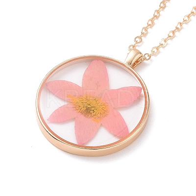 Dry Pressed Real Flower Resin Pendant Necklace LS-NJEW-G088-01KCG-06-1