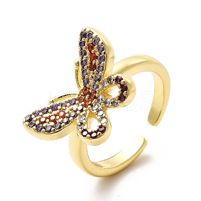 Cubic Zirconia Butterfly Open Cuff Ring KK-H439-48G-1