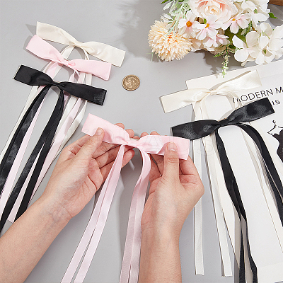 Polyester Ribbon Bowknot Alligator Hair Clips AJEW-CP0008-40A-1