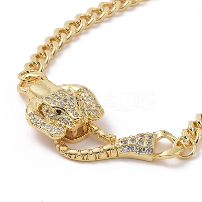 Cubic Zirconia Leopard Link Bracelet Brass Curb Chains for Women BJEW-G664-01G-02-1
