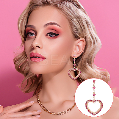 4 Pairs 4 Colors Rhinestone Hollow Heart Dangle Stud Earrings EJEW-AN0004-17-1