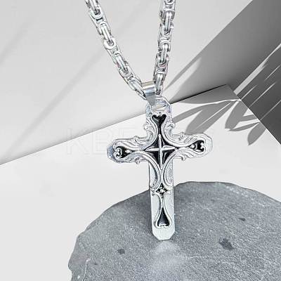 Gothic Style Cross 304 Stainless Steel Black Enamel Pendant Byzantine Chain Necklaces for Men FS-WG287BB-01-1