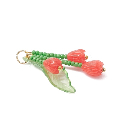 Glass Seed Beaded Magnolia Flower Pendants PALLOY-MZ01112-01-1