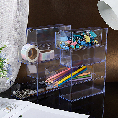 2Pcs 4 Grids Transparent Acrylic Storage Drawer Minifigures Display Case ODIS-WH0079-057-1