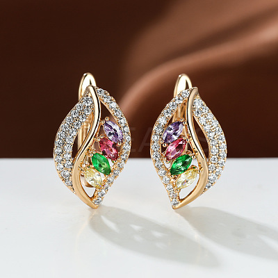 Leaf Brass Micro Pave Cubic Zirconia Hoop Earrings WG08CC9-11-1