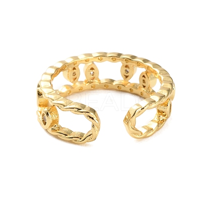 Rack Plating Brass Micro Pave Cubic Zirconia Open Cuff Rings for Women RJEW-U026-01G-03-1