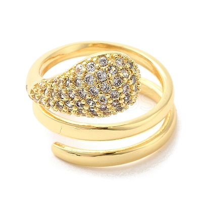 Brass Micro Pave Cubic Zirconia Wrap Cuff Rings RJEW-P098-18G-1