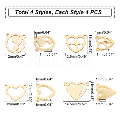 16Pcs 4 Style PVD Vacuum Plating 304 Stainless Steel Pendants STAS-UN0029-35-1