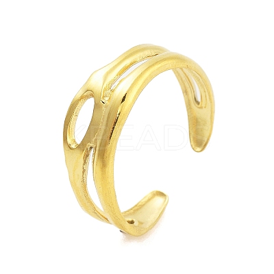 Real 18K Gold Plated 304 Stainless Steel Open Cuff Rings for Women LS-RJEW-B061-01G-05-1